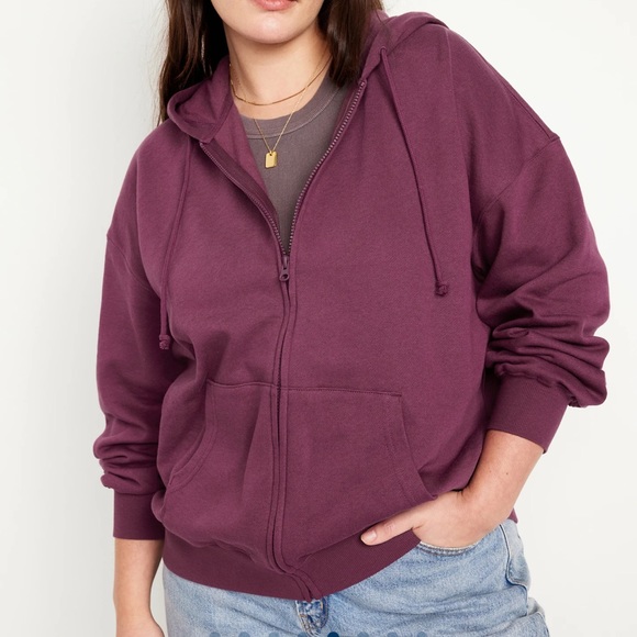 NWT OLD NAVY Oversized Full-Zip Hoodie Color: Dark Mauve SIZE LARGE - Picture 5 of 9